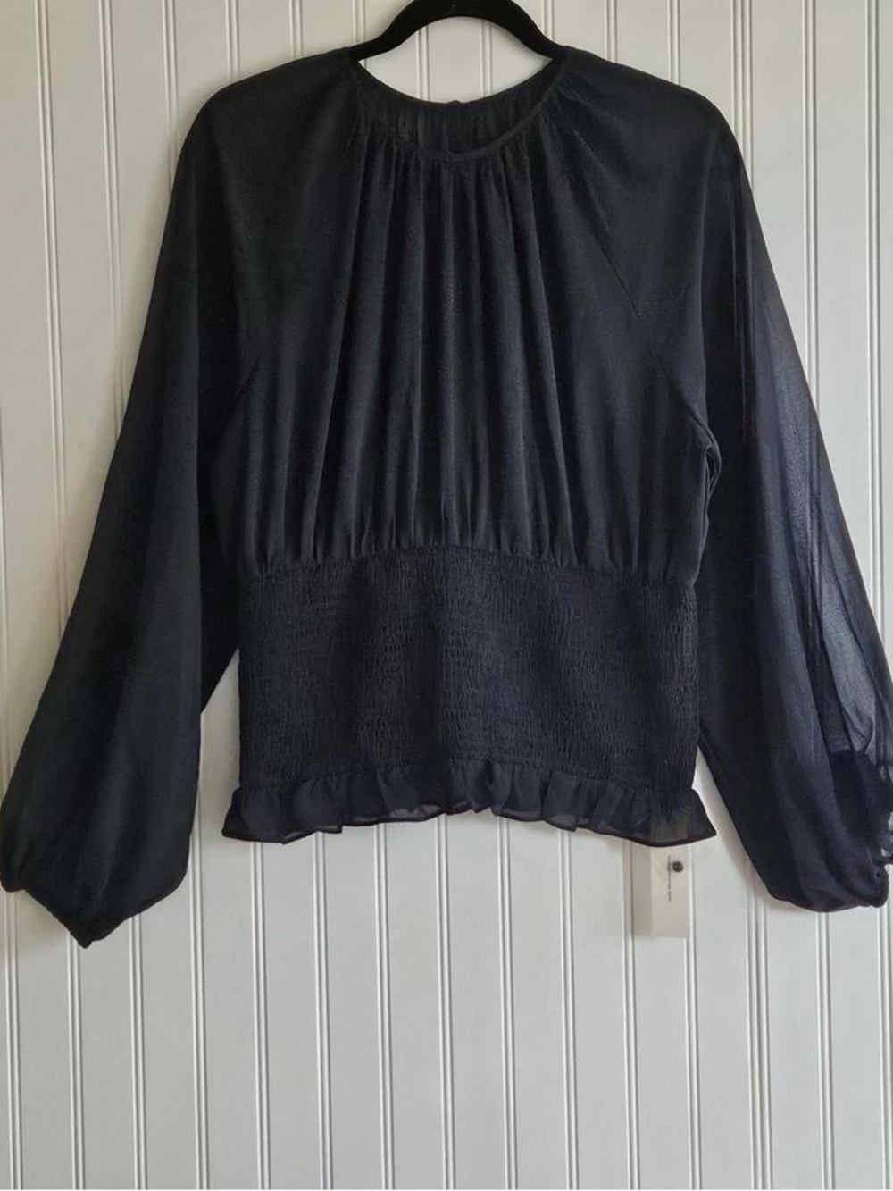 Commense Black Sheer Chiffon Smocked Waist Blouse NWT XL